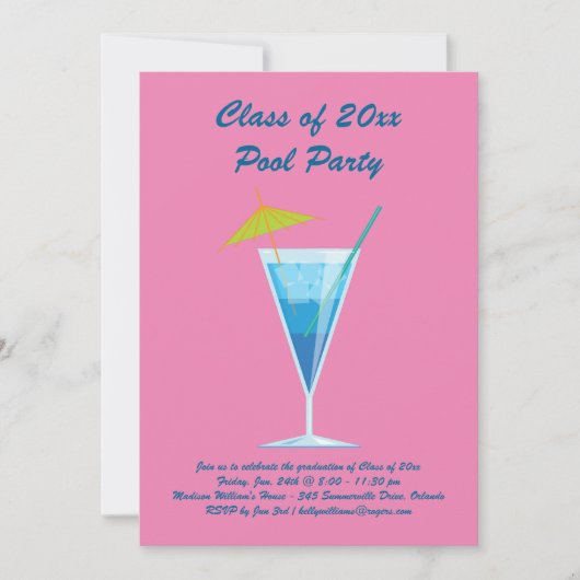 Afstuderen Pool Party Invitation in Pink Kaart (Voorkant)