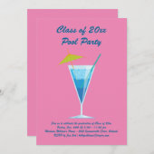 Afstuderen Pool Party Invitation in Pink Kaart (Voorkant / Achterkant)