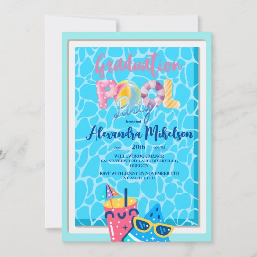 Afstuderen Pool Party Kaart (Voorkant)