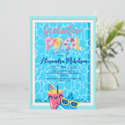 Afstuderen Pool Party Kaart (Staand voorkant)