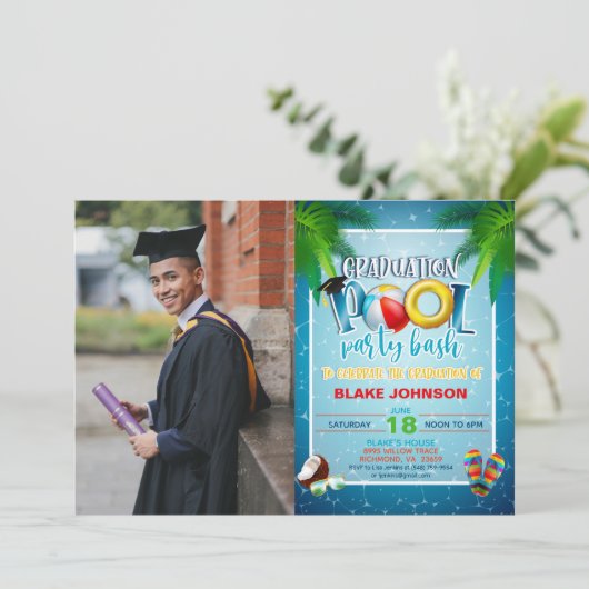 Afstuderen Pool Party nodiging met foto Kaart (Staand voorkant)