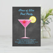 Afstuderen Pool Party nodigt Chalkboard en Roze ui Kaart (Staand voorkant)