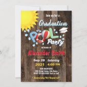 Afstuderen Pool Party Rustic Uitnodiging (Voorkant)