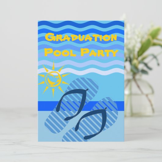 Afstuderen Pool Party Zomer Blauwe Teenslippers Kaart (Staand voorkant)