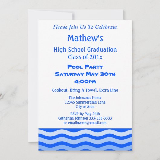 Afstuderen Pool Party Zomer Blauwe Teenslippers Kaart (Achterkant)