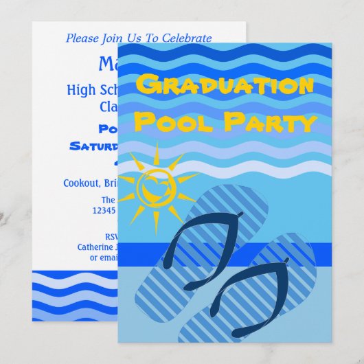 Afstuderen Pool Party Zomer Blauwe Teenslippers Kaart (Voorkant / Achterkant)