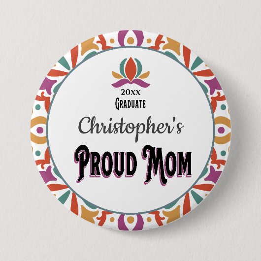 Afstuderen Proud Mam Parent Son Monogram Afstudeer Ronde Button 7,6 Cm (Voorkant)