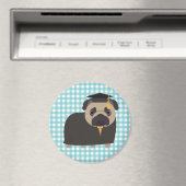 Afstuderen Pug op blauw en wit Gingham Design Magneet (Insitu (Vaatwasser))