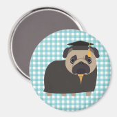 Afstuderen Pug op blauw en wit Gingham Design Magneet (Voorkant / Achterkant)