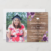 Afstuderen Purple Flowers Lights Wood Foto Kaart (Voorkant)