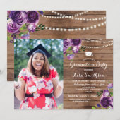 Afstuderen Purple Flowers Lights Wood Foto Kaart (Voorkant / Achterkant)