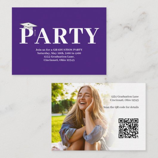 Afstuderen QR Code Moderne minimalistische foto Informatiekaartje (Voorkant / Achterkant)