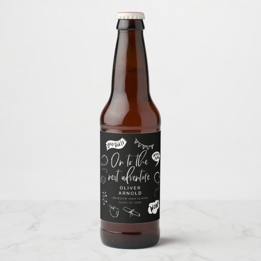 Afstuderen Quirky Doodle Next Adventure Zwart Bier Etiket (Voorkant)
