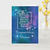 Afstuderen Quote op Blauwe Waterverf Kaart (Gele Bloem)