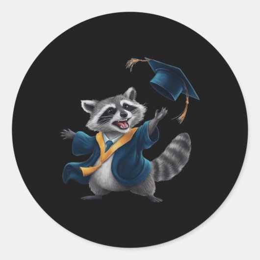 Afstuderen Raccoon Ronde Sticker (Voorkant)