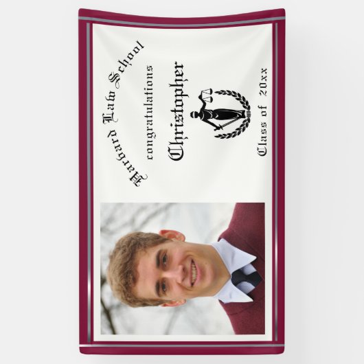 Afstuderen, rechtenschool, rood, Crimson Custom Spandoek (Verticaal)