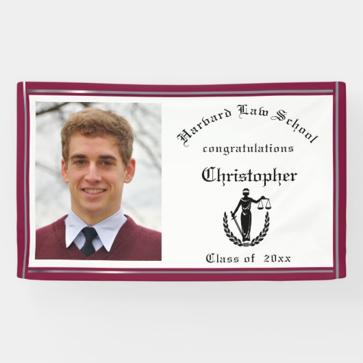 Afstuderen, rechtenschool, rood, Crimson Custom Spandoek (Horizontaal)