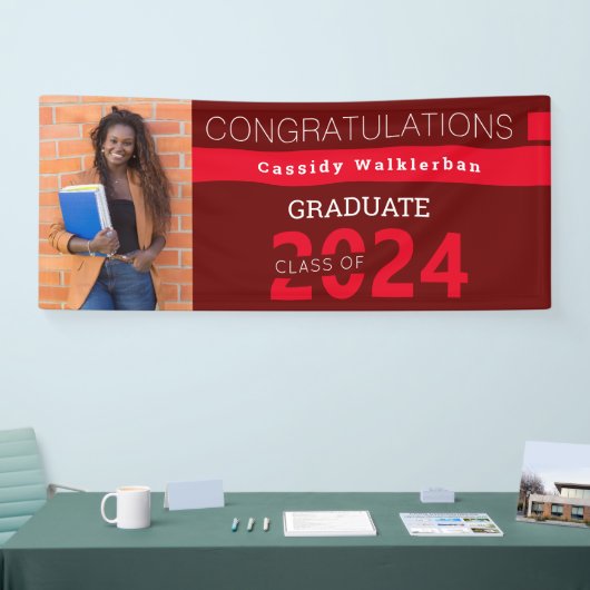 Afstuderen Red Burgundy Photo Afstuderen Spandoek (Beurs)