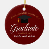 Afstuderen Red Gold Custom High School Name Keramisch Ornament (Voorkant)