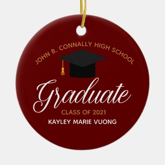 Afstuderen Red Gold Custom High School Name Keramisch Ornament (Voorkant)