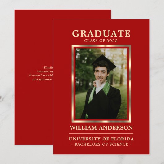 Afstuderen Red Gold Lijst klasse van het jaar | FO Aankondiging (Voorkant / Achterkant)