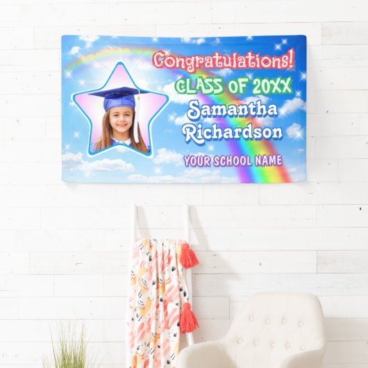 Afstuderen Regenboog in Blue Sky Star Foto Afstude Spandoek (Insitu)