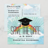 Afstuderen regenboog sparen het Pet van het Afstud Aankondigingskaart (Voorkant / Achterkant)