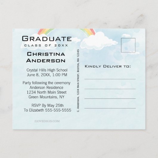 Afstuderen regenboog sparen het Pet van het Afstud Aankondigingskaart (Achterkant)