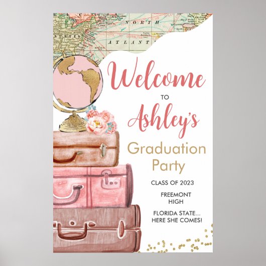 Afstuderen Reiskoffer Welkomstbord Poster (Voorkant)