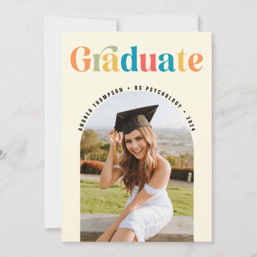 Afstuderen Retro Kleurrijke Arch Foto Afstuderen Aankondiging (Voorkant)