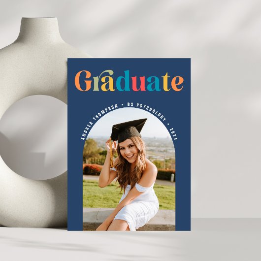Afstuderen Retro Kleurrijke Boog Foto Aankondiging