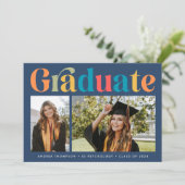 Afstuderen Retro Kleurrijke Twee Foto Afstuderen Aankondiging (Staand voorkant)