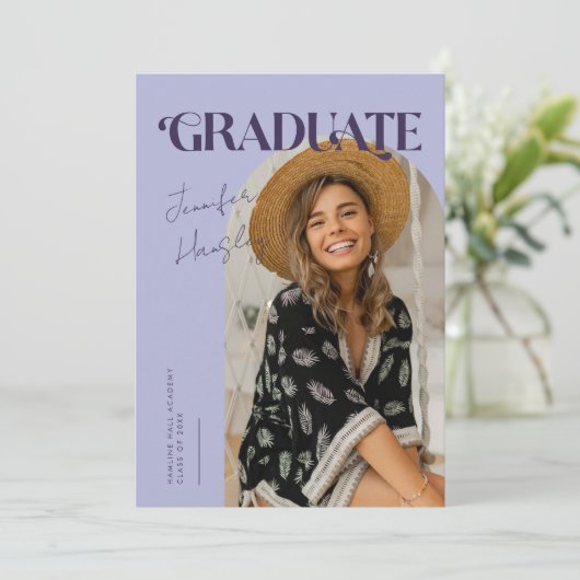 Afstuderen retro Paarse boog Afstuderen aankondigi Aankondiging (Staand voorkant)