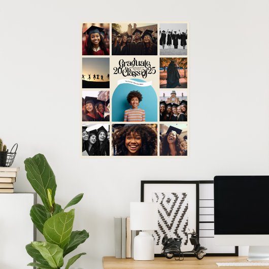 Afstuderen Retro Ribbon Klasse van 2025 SCHOOL Fot Poster (Thuiskantoor)