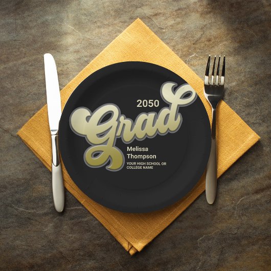 Afstuderen Retro Zwart Goud Party Custom Papieren Bordje