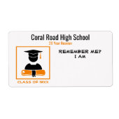 Afstuderen / Reünie Zwart Sinaasappel Papier Naam  Etiket (Voorkant)