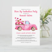 Afstuderen rijden met een paardenroze wagen kaart (Staand voorkant)