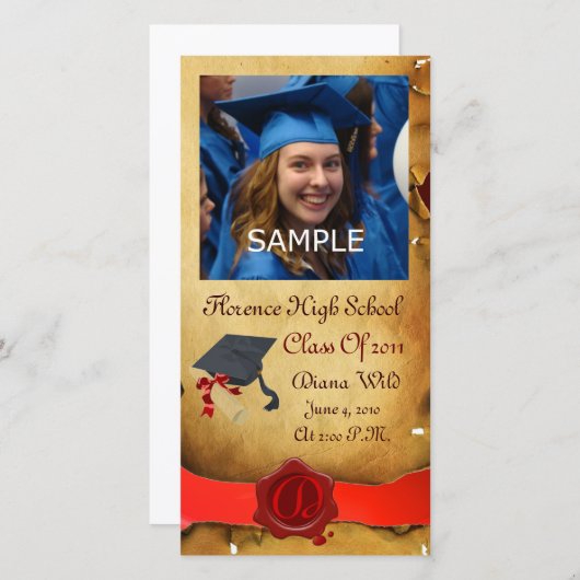 AFSTUDEREN RODE BROWN WAX SEAL MONOGRAM AANKONDIGING (Voorkant / Achterkant)