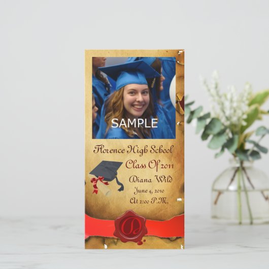 AFSTUDEREN RODE BROWN WAX SEAL MONOGRAM AANKONDIGING (Staand voorkant)