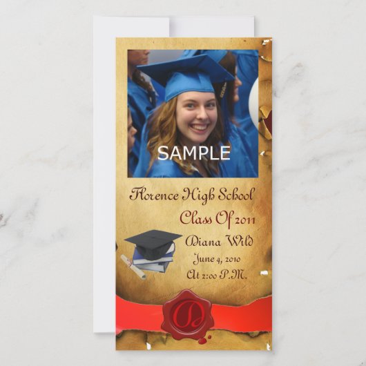 AFSTUDEREN RODE BROWN WAX SEAL MONOGRAM AANKONDIGING (Voorkant)