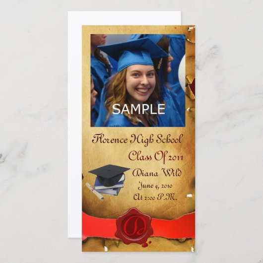 AFSTUDEREN RODE BROWN WAX SEAL MONOGRAM AANKONDIGING (Voorkant / Achterkant)