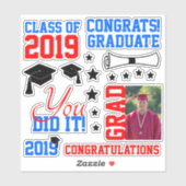 Afstuderen Rode en blauwe foto Sticker (Vel)