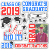 Afstuderen Rode en blauwe foto Sticker (Voorkant)