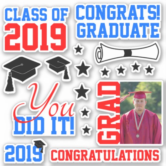 Afstuderen Rode en blauwe foto Sticker (Voorkant)