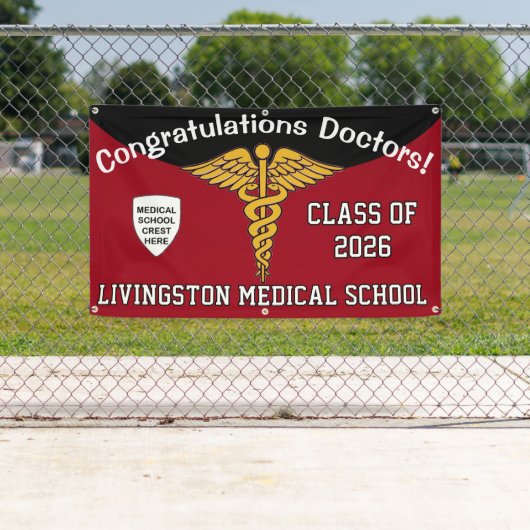 Afstuderen Rode en zwarte Caduceus Medische School Spandoek (Insitu)