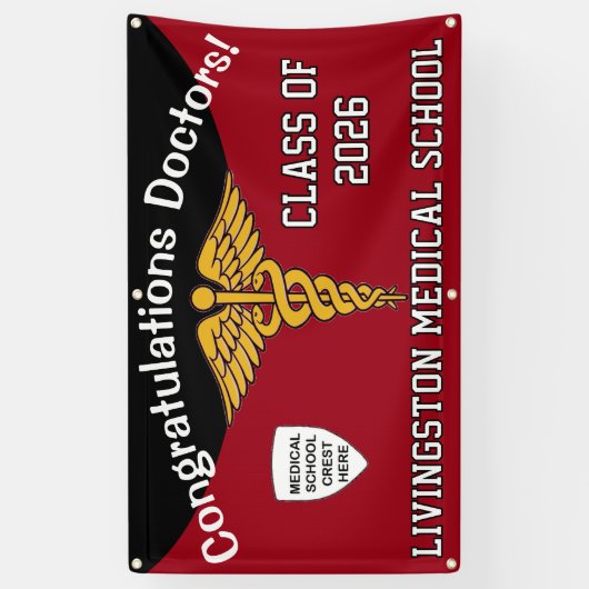 Afstuderen Rode en zwarte Caduceus Medische School Spandoek (Verticaal)
