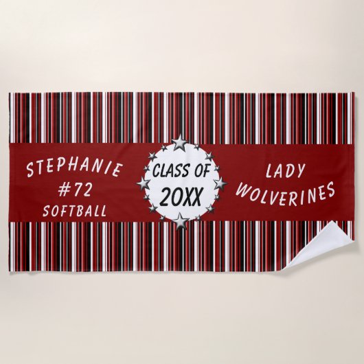 Afstuderen Rode en Zwarte School Gepersonaliseerd Strandlaken (Voorkant)