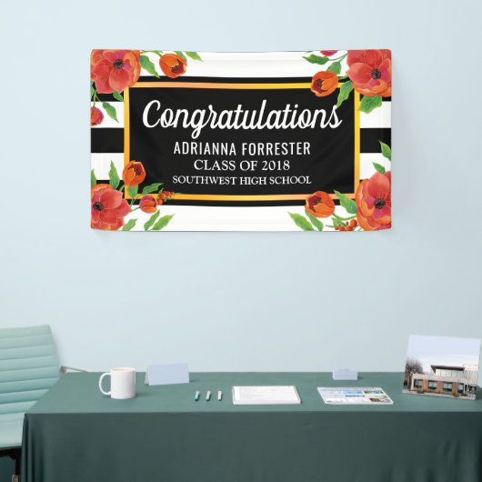 Afstuderen rode flora | Zwarte witte strepen Spandoek (Beurs)