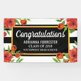 Afstuderen rode flora | Zwarte witte strepen Spandoek