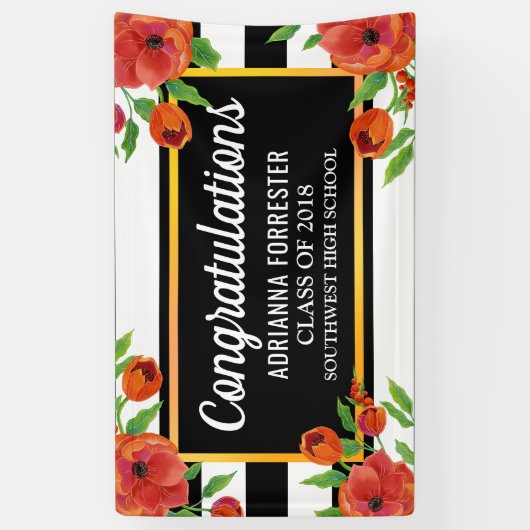 Afstuderen rode flora | Zwarte witte strepen Spandoek (Verticaal)